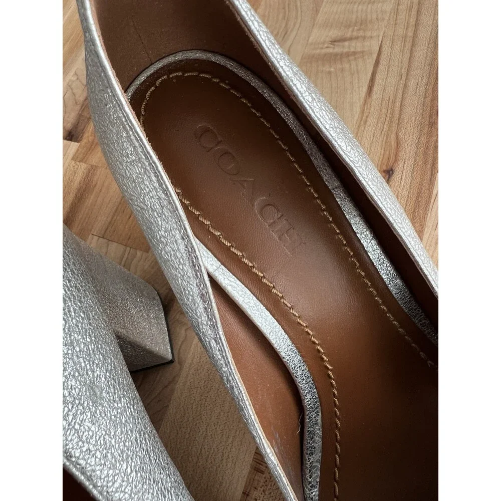 Coach Jade Pump 85mm Crackled Leather Metallic Silver Square Toe Size 9 - Picture 7 of 9